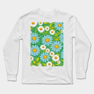 White blue daisies field fantasy Long Sleeve T-Shirt